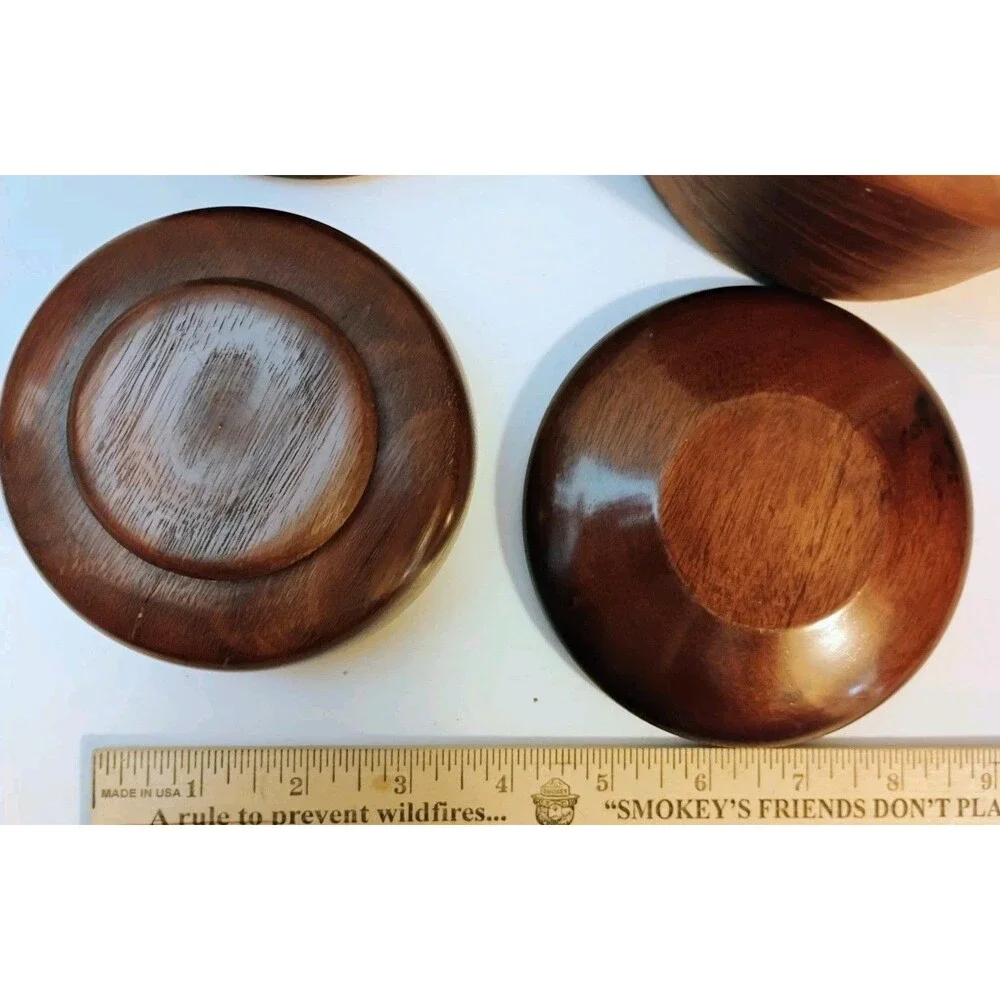 Vtg Mid Century Hand Turned Wooden Bowl Lot Myrtlewood Walnut Dishes 4Pc as-is